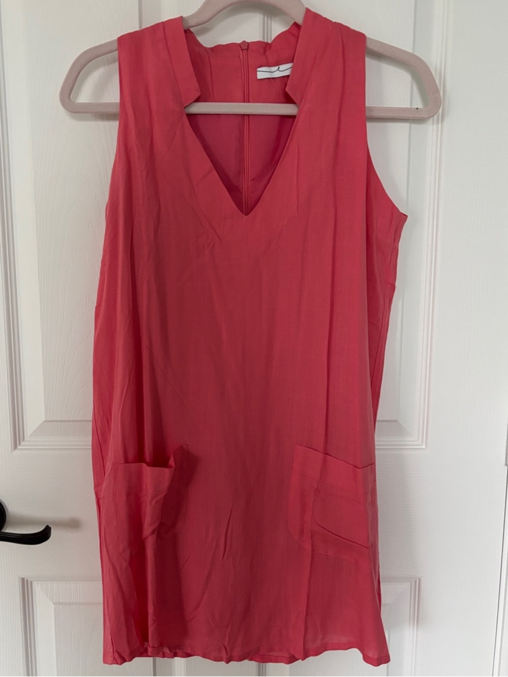 Sleeveless V-Neck Coral Shift Dress with Pockets